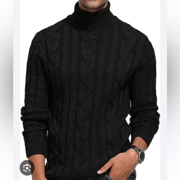 PJ Paul Jones Casual Turtleneck Sweaters Cable Knit Thermal Pullover Sweater - Picture 1 of 10